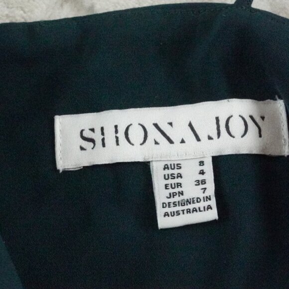 Shona Joy Emerald Green Draped Satin Midi Dress Womens 4 With a Tulip Hem - Picture 4 of 10